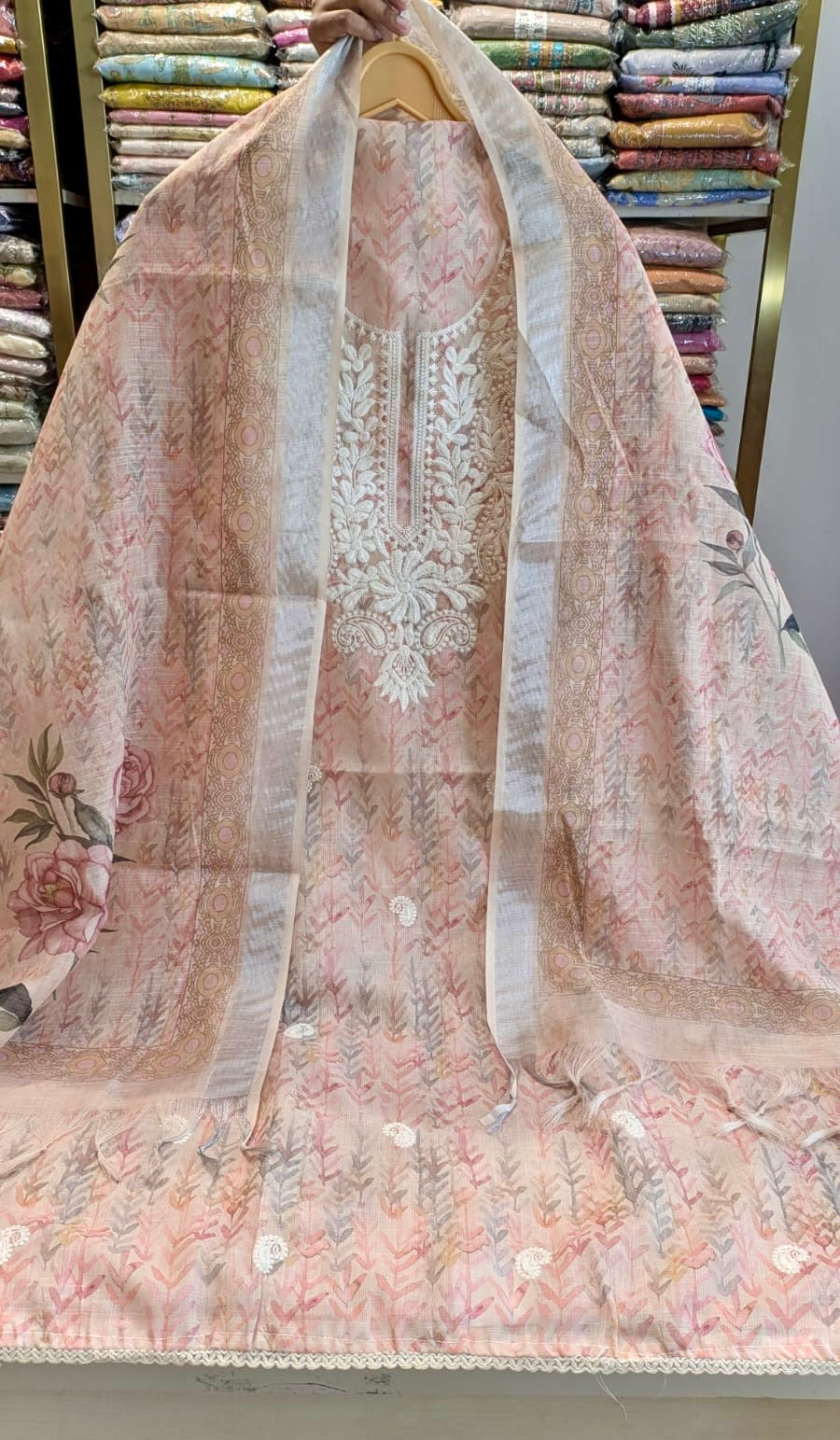 Linen Printed Suit with Thread Work