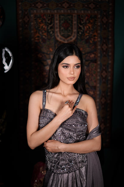 Celestial Noir & Silver Hand Embellished Indo-Western Ensemble