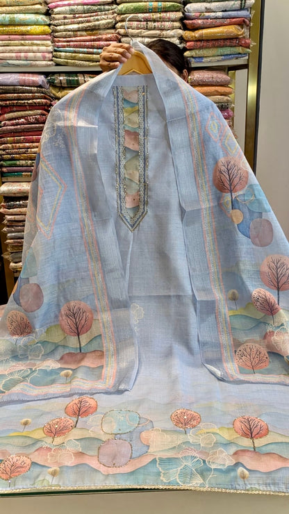 Linen Printed Suit with Highlight