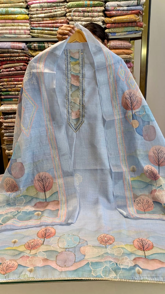 Linen Printed Suit with Highlight