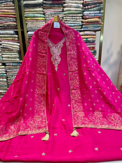 Premium Dola Silk Suit with V-Net Dabka Work & Designer Dupatta