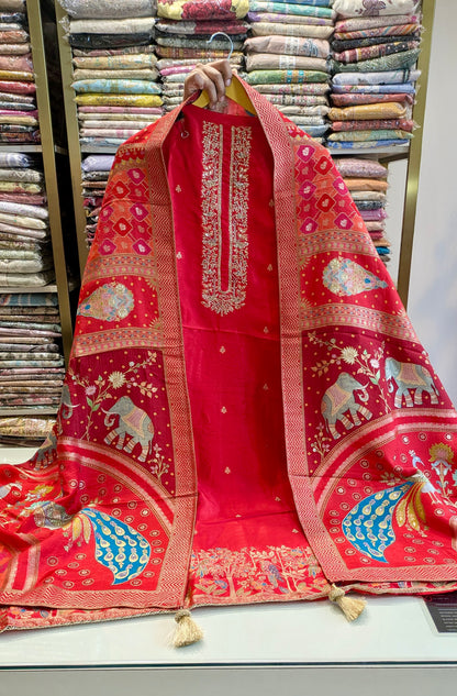 Premium Dola Silk Suit with Dabka Work & Mudaal Silk Zari Dupatta
