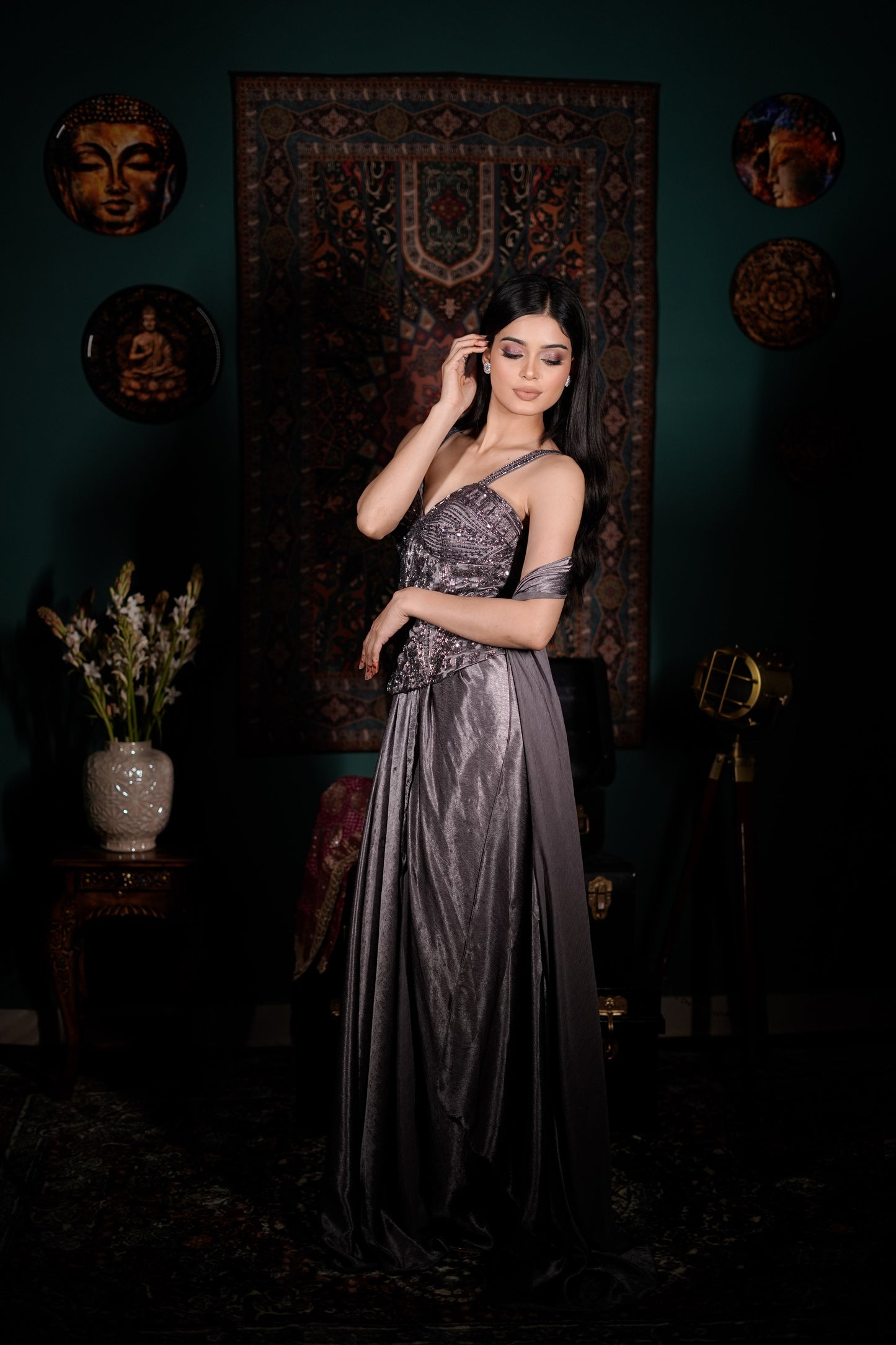 Celestial Noir & Silver Hand Embellished Indo-Western Ensemble