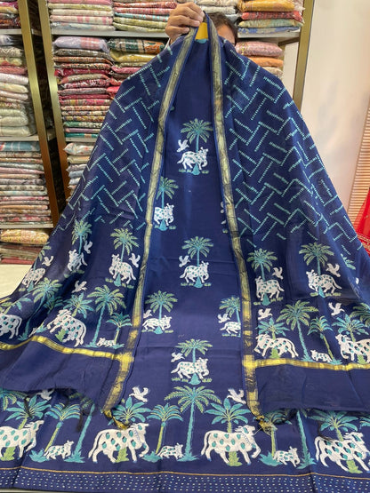 Cotton Unstitched Suit with Printed Cotton Dupatta