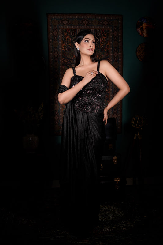 Midnight Elegance Hand Embellished Indo-Western Ensemble