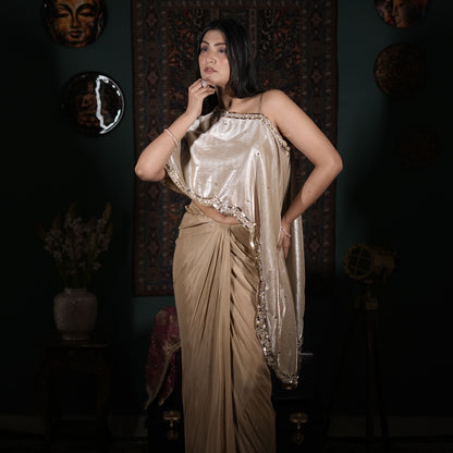 Champagne Gold Indo-Western Draped Saree Set