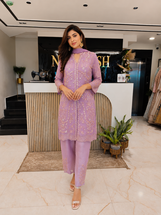 Lavender Georgette Kurta Sharara Set
Designer Sharara Suit
Mirror Work Sharara Set
Wedding Wear Kurta Sharara
Luxury Ethnic Wear