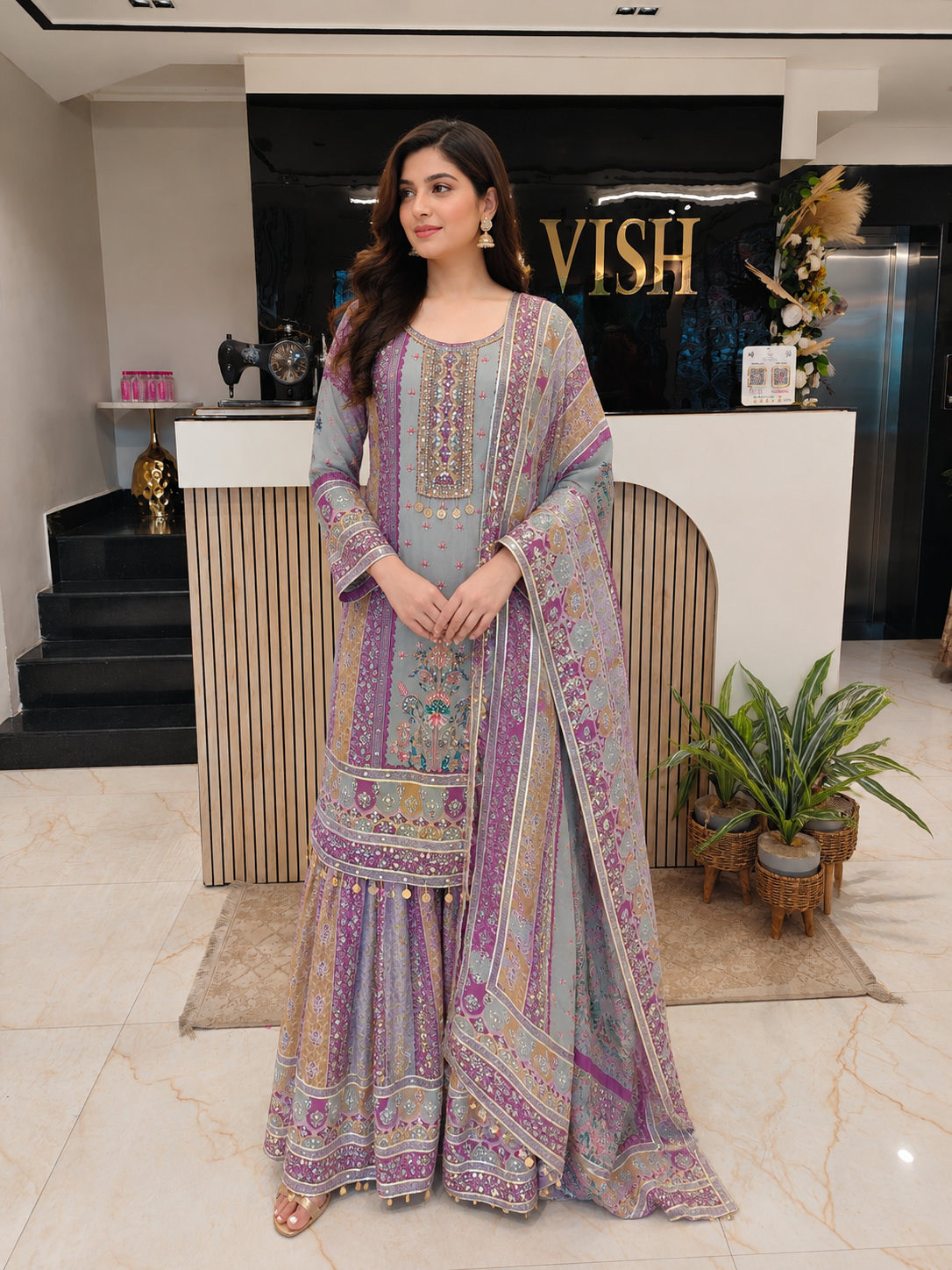 Lavender & Grey Crepe Sharara Set
Designer Sharara Suit
Wedding Wear Sharara
Festive Party Wear Ethnic Set
Crepe Designer Suit
