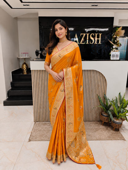 Banarasi Silk Saree
Mustard Bottle Green Saree
Bird Motif Saree
Designer Wedding Silk Saree
Handwork Banarasi Saree