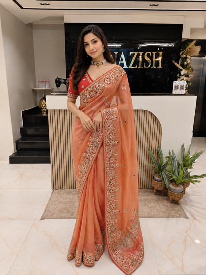 Rust Tissue Saree
Designer Tissue Saree
Zari & Kutdana Work Saree
Wedding Wear Saree
Festive Party Wear Saree