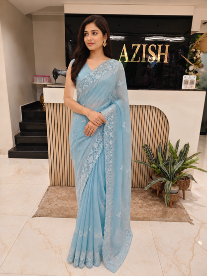 Sky Blue Chiffon Saree
Resham Work Saree
Stone Work Saree
Designer Party Wear Saree
Festive Wear Saree