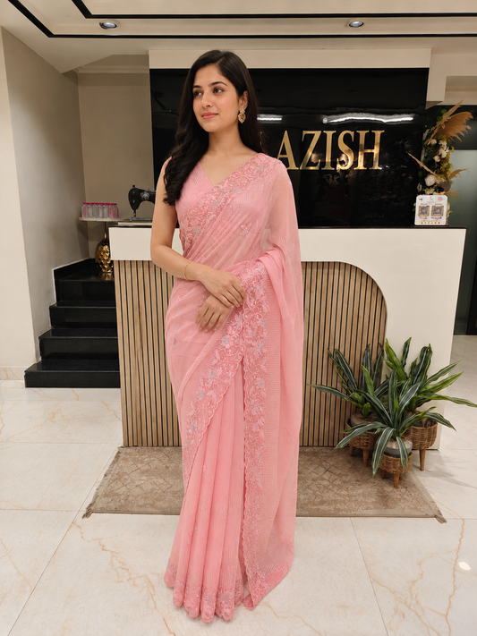 Pink Chiffon Saree
Sequins Work Saree
Resham Work Saree
Stone Work Saree
Designer Party Wear Saree