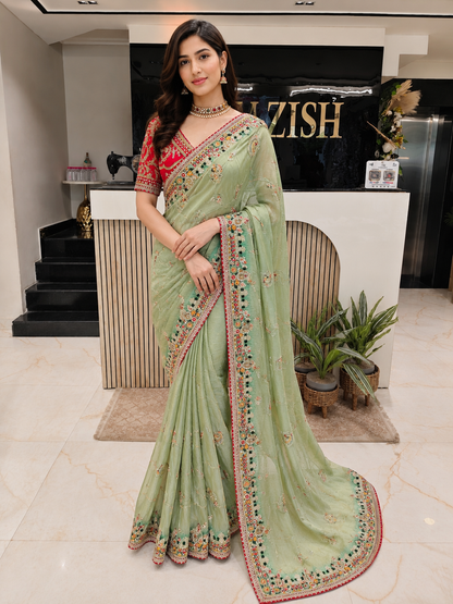 • Sea Green Tissue Saree
• Rani Pink Designer Saree
• Mirror Work Saree India
• Luxury Wedding Saree Lucknow
• Kutdana Resham Saree