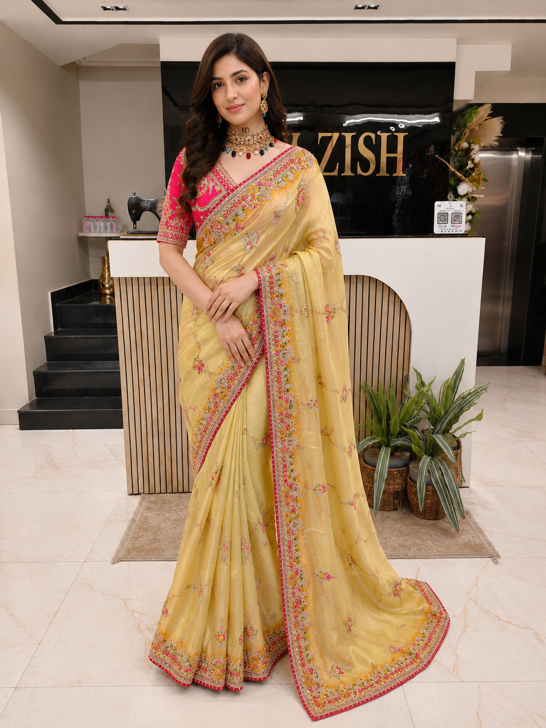 • Lemon Tissue Saree
• Hot Pink Designer Saree
• Mirror Work Saree India
• Luxury Wedding Saree Lucknow
• Kutdana Resham Saree