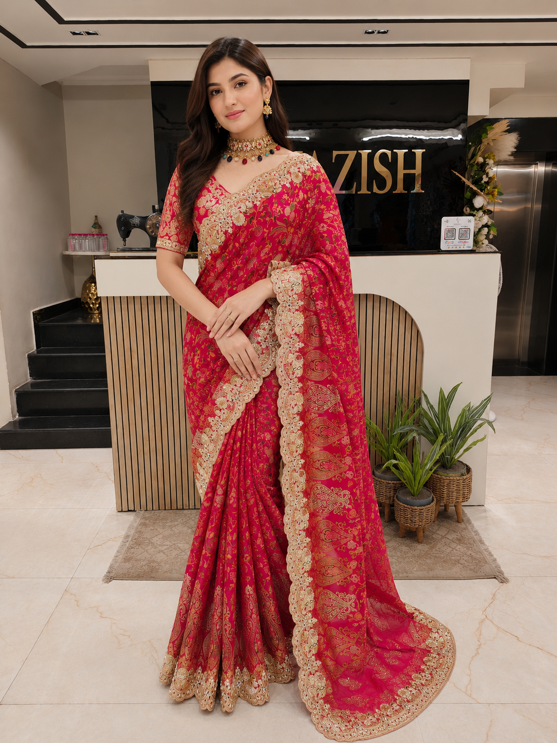 • Red Silk Saree
• Handloom Designer Saree India
• Birds Motif Saree
• Luxury Wedding Saree Lucknow
• Resham Stone Work Saree