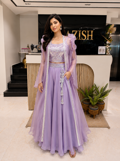 Purple Indo Western Palazzo Set
Designer Organza Indo Western Outfit
Kutdana Sequins Skirt Set India
Luxury Cocktail Wear for Women
Contemporary Festive Indo Western Dress