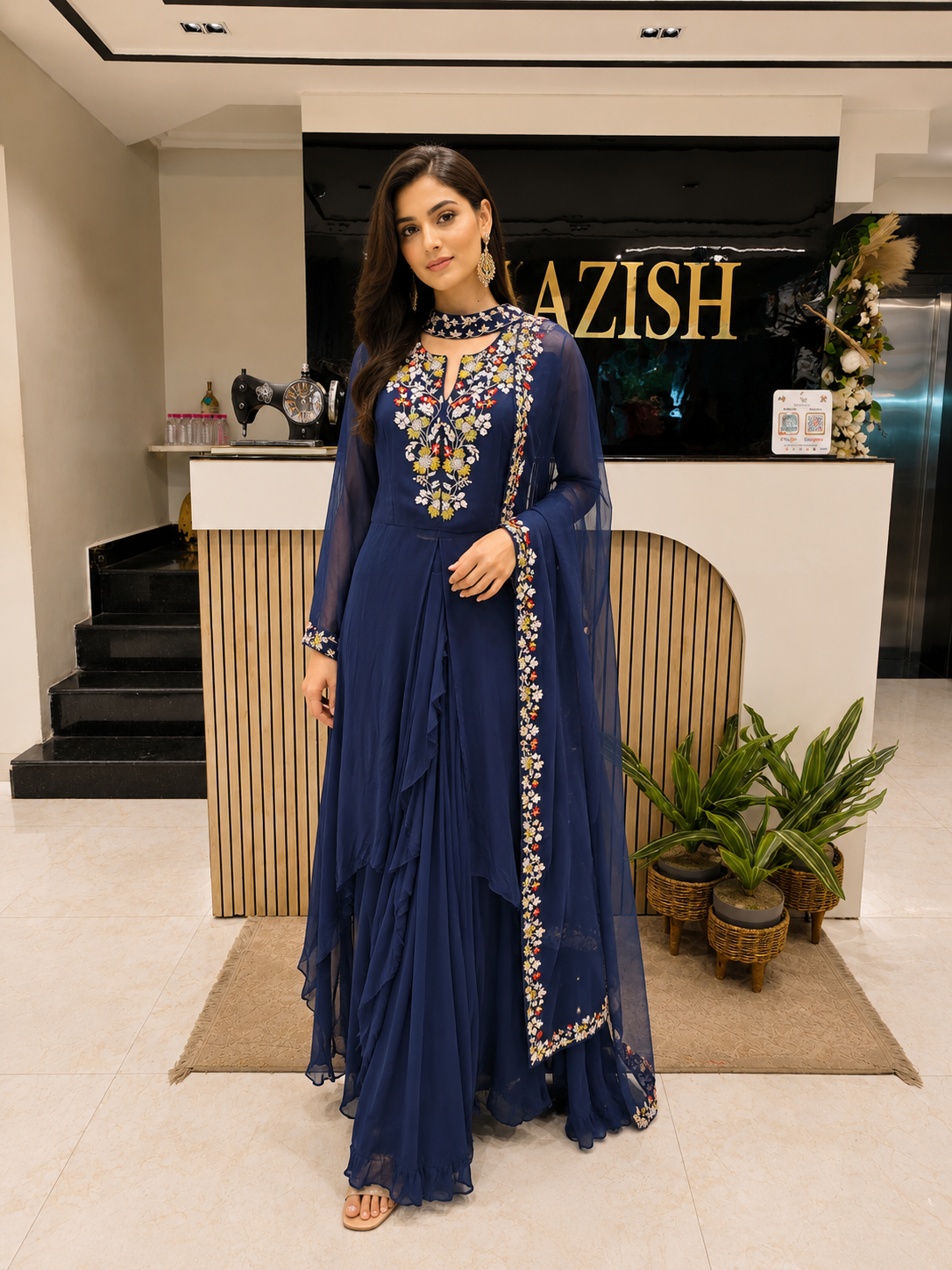 Navy Blue Indo Western Set
Designer Drape Skirt Outfit
Resham Kutdana Work Dress
Indo Western for Wedding Functions
Luxury Fusion Wear India