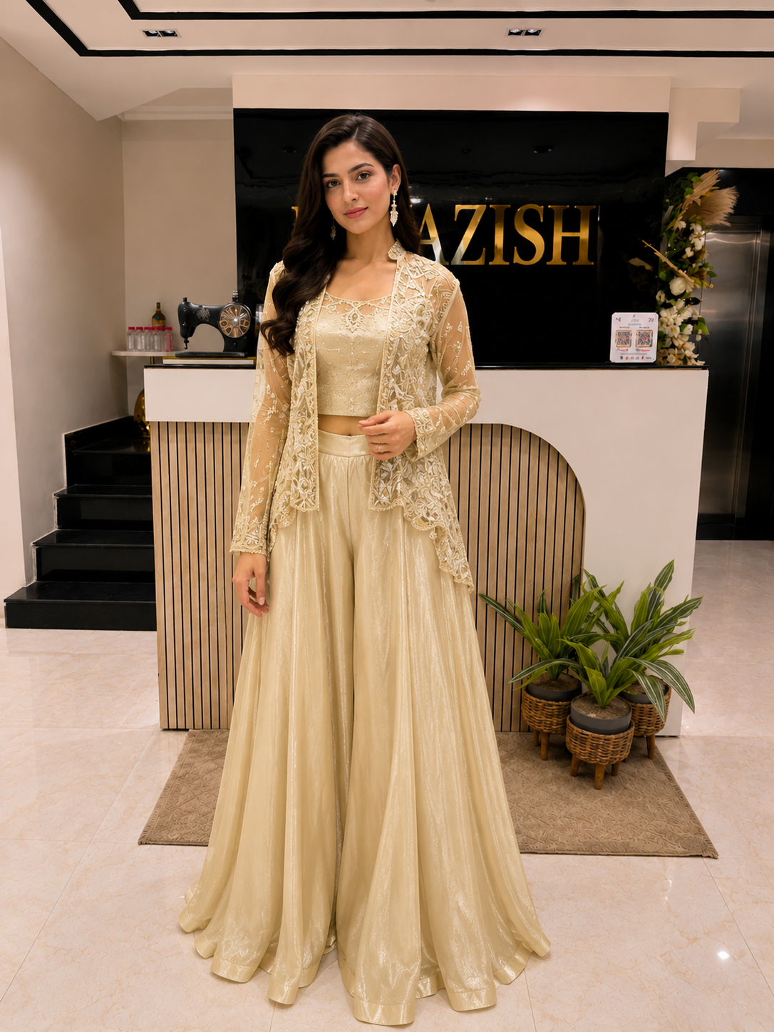 Golden Indo Western Palazzo Set
Designer Tissue Palazzo Set
Dabka Work Indo Western Outfit
Luxury Festive Wear for Women
Wedding & Sangeet Indo Western Dress