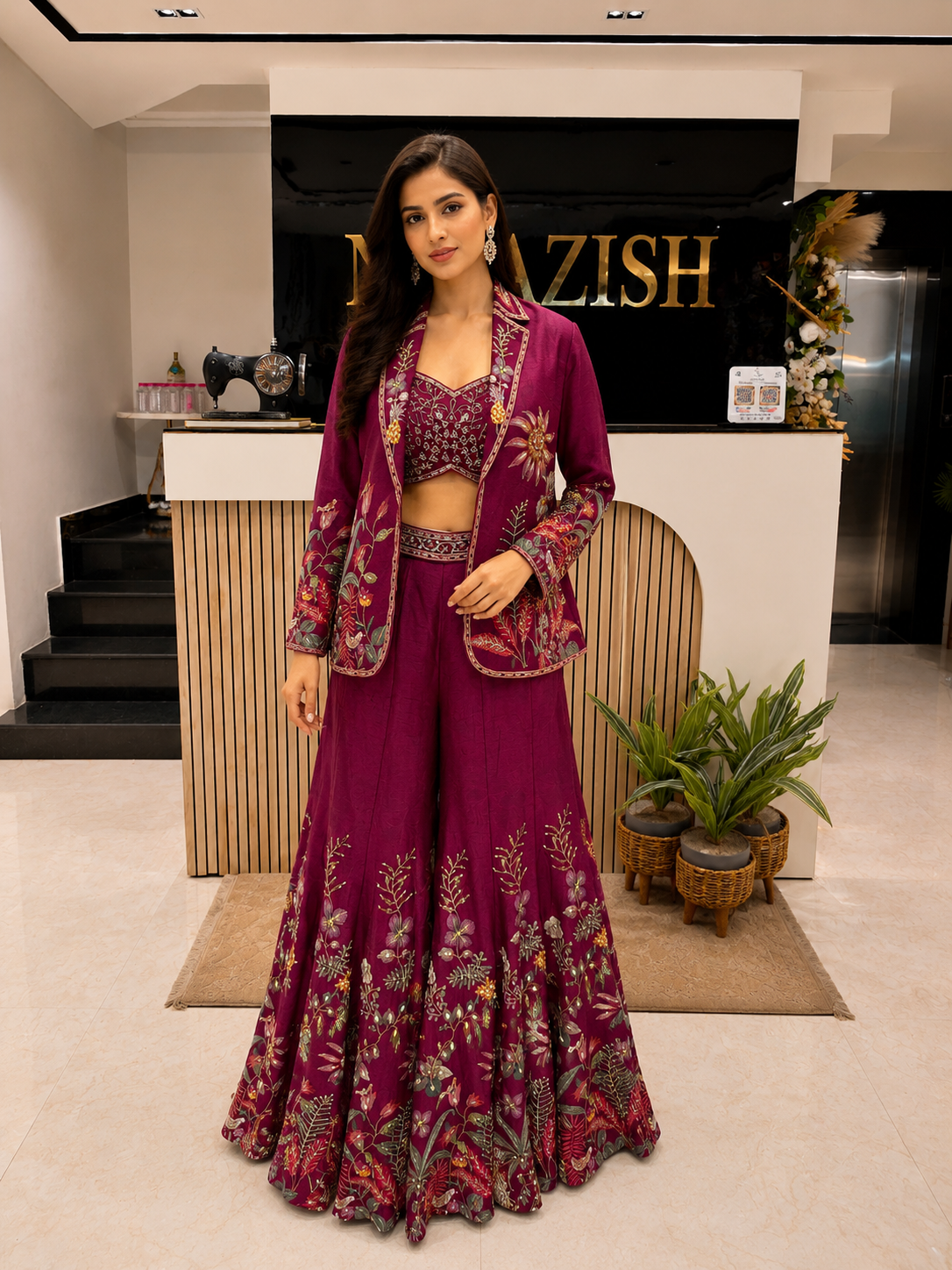 Wine Indo Western Palazzo Set
Silk Palazzo Set for Women
Designer Indo Western Outfit
Kutdana Sequins Palazzo Set
Luxury Festive Wear India