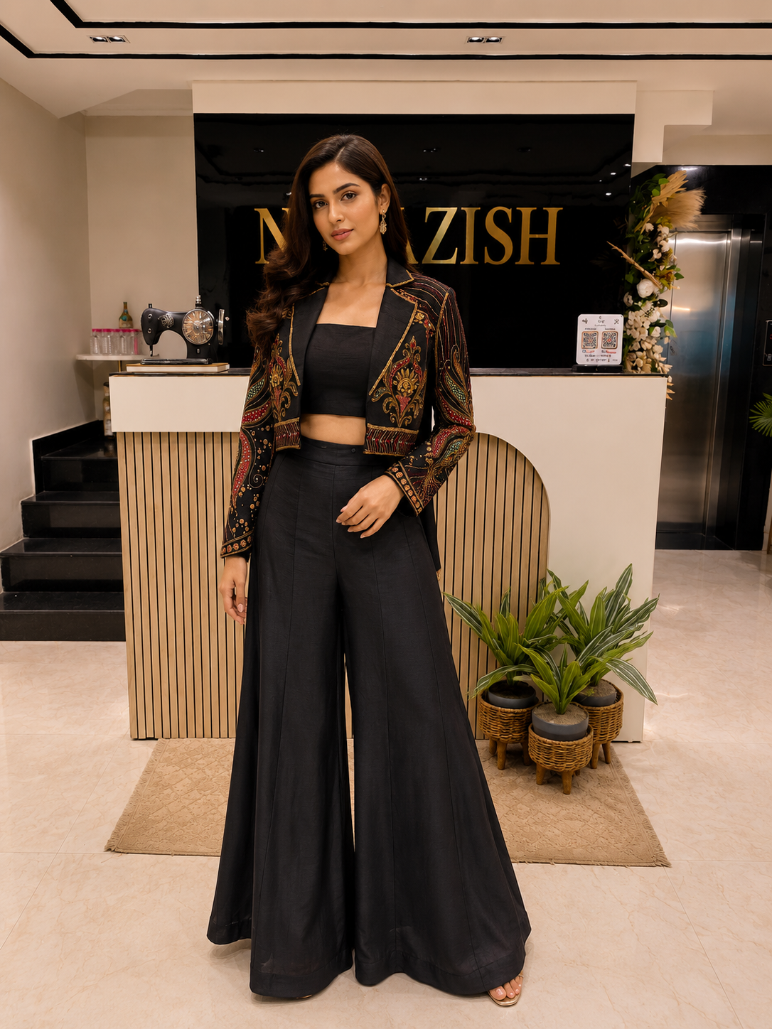 Black Indo Western Palazzo Set
Designer Silk Blazer Set
Kutdana Zari Work Outfit
Luxury Indo Western for Women
Cocktail Party Wear India