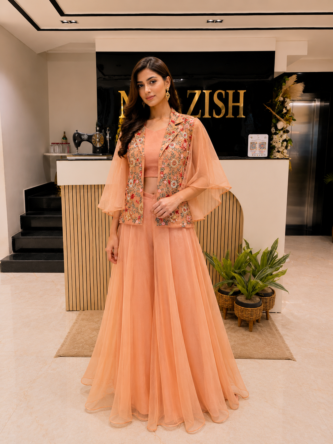 Peach Indo Western Palazzo Set
Designer Organza Indo Western
Festive Palazzo Set for Women
Resham Kutdana Work Outfit
Luxury Indo Western Dress India