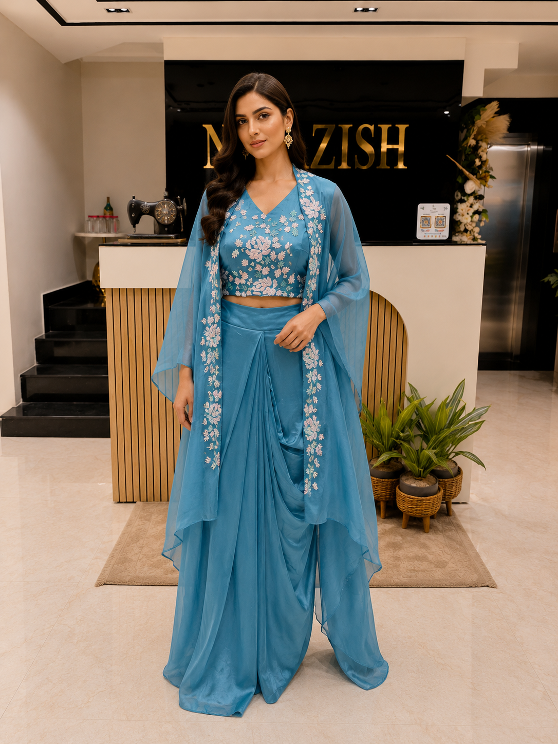 Blue Indo Western Drape Set
Designer Indo Western for Women
Multicolour Sequins Outfit
Cocktail Wear Indo Western
Luxury Festive Drape Skirt Set