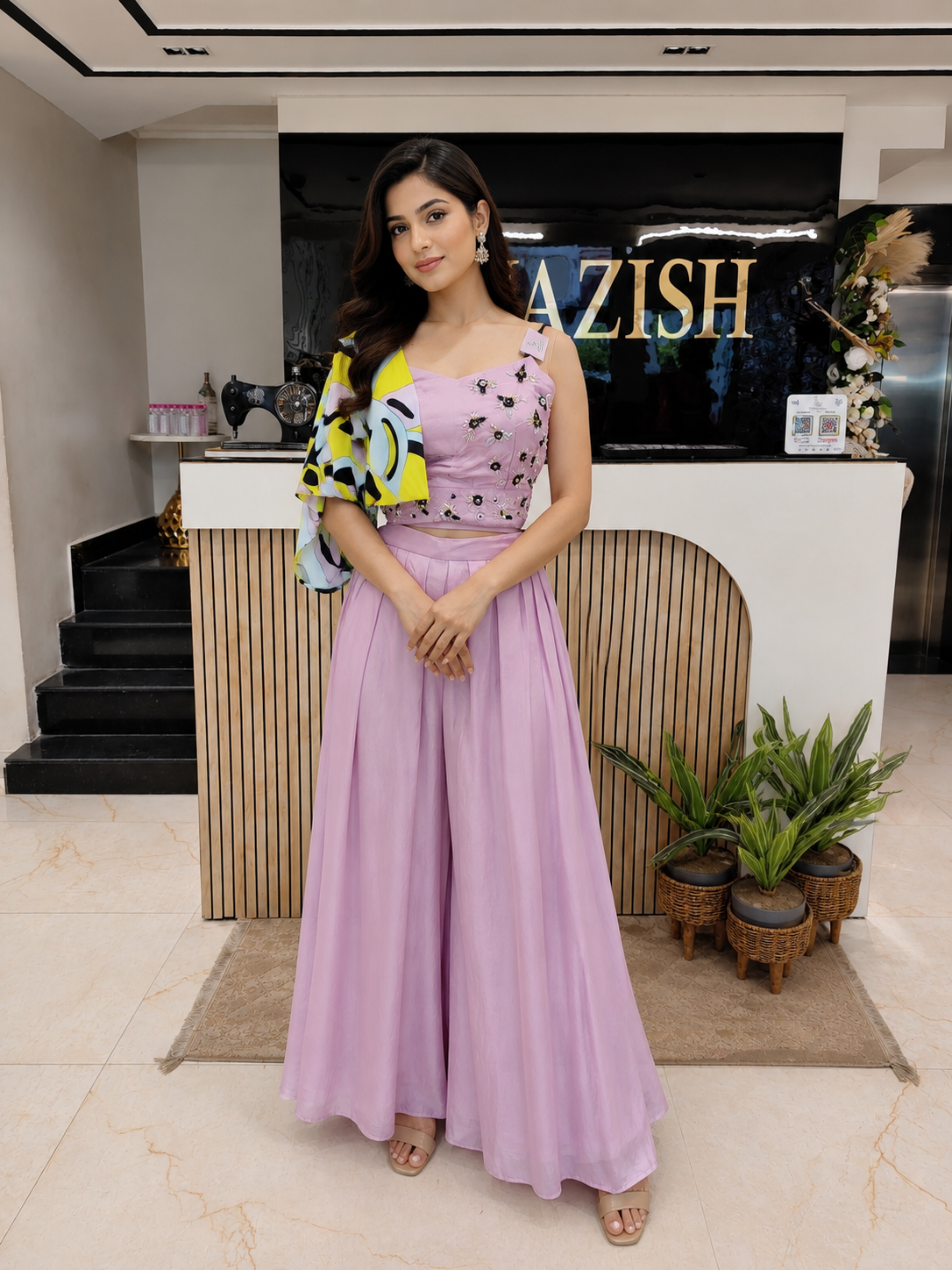 Lavender Handworked Indo-Western Palazzo Set