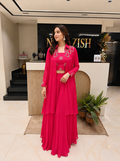 Red Indo Western Blazer Set
Designer Palazzo Set for Women
Handworked Fusion Wear Outfit
Sequins Kutdana Blazer Set
Modern Cocktail Wear for Women
