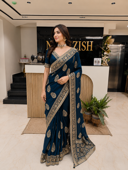 Teal Blue Silk Saree
Designer Viewing Work Saree
Luxury Silk Saree for Wedding
Traditional Party Wear Saree
Elegant Indian Saree Collection