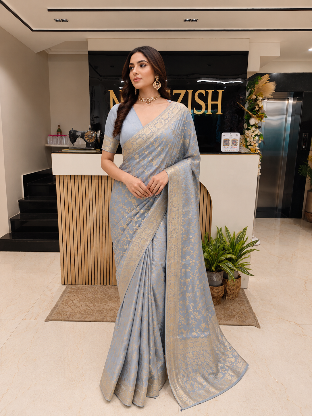 Sky Blue Crepe Saree
Zariwork Designer Saree
Mudal Crepe Saree for Women
Elegant Festive Saree Collection
Lightweight Wedding Wear Saree