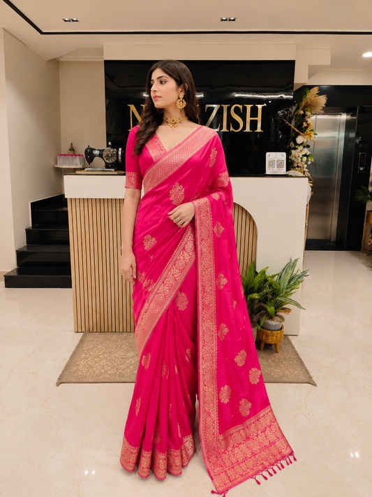 Rani Pink Silk Saree
Designer Zari Work Saree
Luxury Wedding Saree India
Festive Silk Saree for Women
Elegant Traditional Saree Collection
