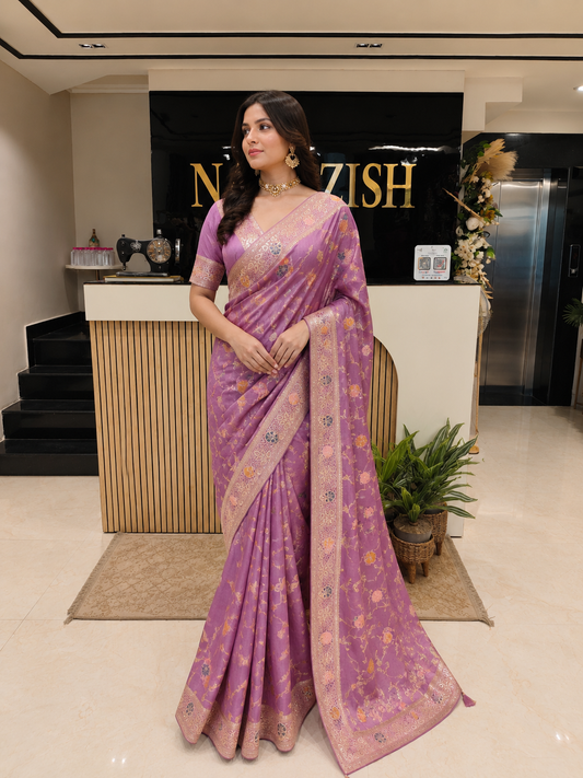 Lavender Silk Saree
Meena Kari Designer Saree
Luxury Wedding Saree India
Elegant Festive Saree Collection
Traditional Silk Saree for Women