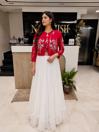Red Indo Western Palazzo Set
Designer Handworked Fusion Wear
Kutdana Dabka Party Wear
Luxury Wedding Indo Western
Festive Palazzo Set for Women