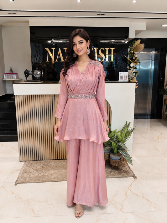 Onion Pink Indo Western Set
Silk Handwork Frock Set
Designer Indo Western for Women
Festive Silk Plazzo Set
Elegant Sequins Work Outfit