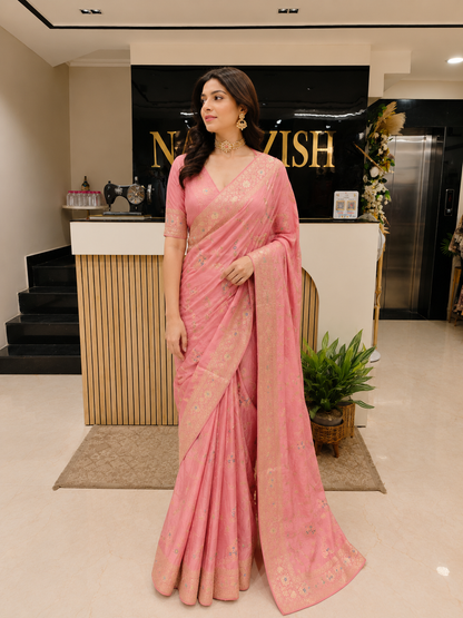 Onion Pink Chiffon Saree
Zari Meena Kari Saree
Designer Festive Saree for Women
Elegant Wedding Wear Saree
Luxury Chiffon Saree India