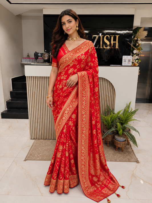 Red Satin Saree India
Designer Weaving Saree
Elegant Party Wear Saree
Wedding Saree for Women
Luxury Satin Saree Online