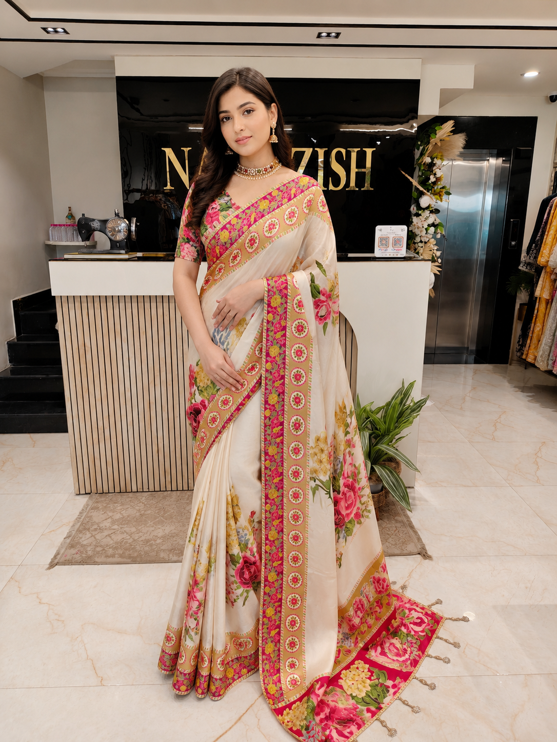 Cream Red Silk Saree
Floral Print Designer Saree
Weaving Silk Saree India
Festive Saree for Women
Traditional Wedding Saree Online