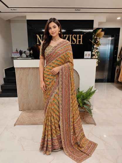 Yellow Chiffon Saree
Mirror Work Saree India
Haldi Function Saree
Designer Party Wear Saree
Festive Saree for Women