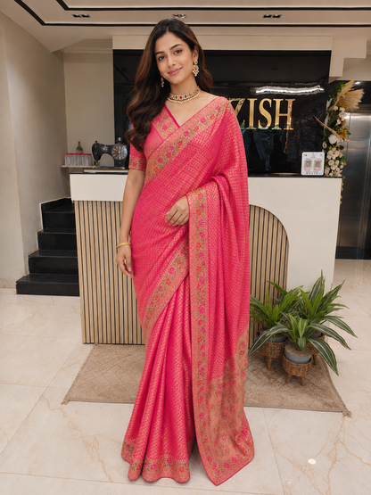 Rani Pink Banarasi Saree
Silk Saree with Dabka Work
Designer Wedding Saree India
Handwork Banarasi Saree
Luxury Festive Saree for Women