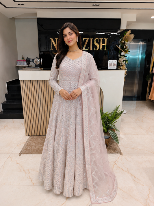 Baby Pink Designer Anarkali
Net Anarkali with Stone Work
Sequins Dori Festive Wear
Wedding Wear Anarkali India
Luxury Party Wear for Women