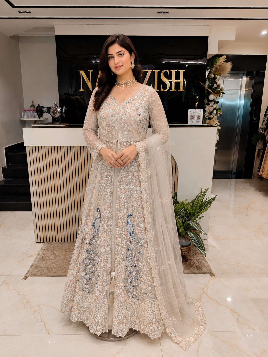Cream Designer Anarkali
Net Anarkali with Stone Work
Dori Resham Festive Wear
Wedding Wear Anarkali India
Luxury Party Wear for Women