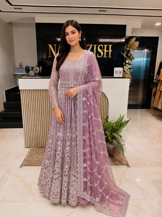 Lavender Designer Anarkali
Net Anarkali with Stone Work
Resham Sequins Festive Wear
Wedding Wear Anarkali India
Luxury Party Wear for Women