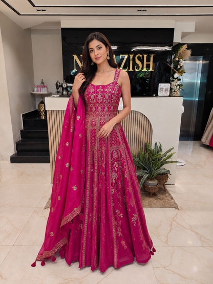 Rani Pink Anarkali
Cotton Festive Wear Women
Zari Work Anarkali India
Traditional Party Wear Suit
Designer Ethnic Wear Online
