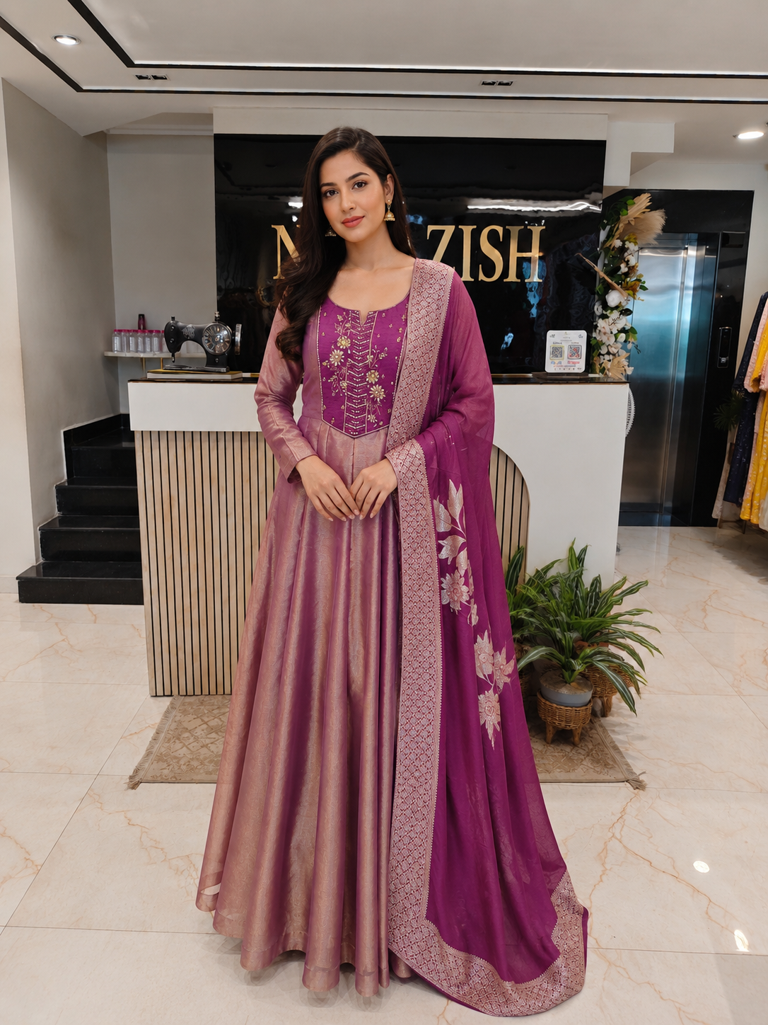 Purple Designer Anarkali
Tissue Pant Set Women
Dabka Resham Work Outfit
Wedding Wear Suit India
Luxury Party Wear Women