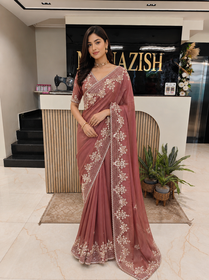 Rose Gold Designer Saree
Tissue Saree for Women
Kutdana Dabka Work Saree
Wedding Wear Saree India
Luxury Party Wear Saree