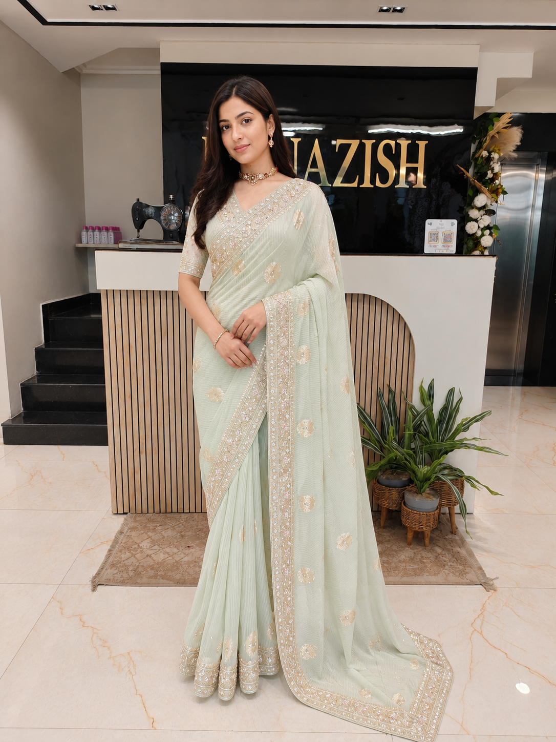 Pista Green Designer Saree
Chiffon Saree for Women
Kutdana Dabka Work Saree
Wedding Wear Saree India
Luxury Party Wear Saree