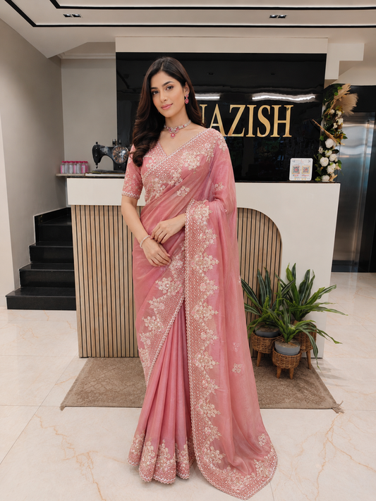 Onion Pink Designer Saree
Tissue Saree for Women
Kutdana Dabka Work Saree
Wedding Wear Saree India
Luxury Party Wear Saree