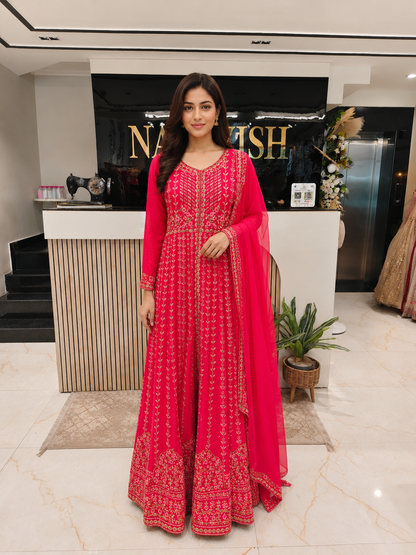 Red Anarkali Skirt Set