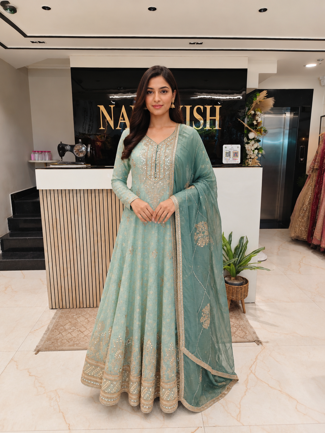 Rama Green Anarkali
Tissue Anarkali Suit Women
Mirror Work Ethnic Outfit
Wedding Wear Anarkali India
Luxury Festive Wear Women