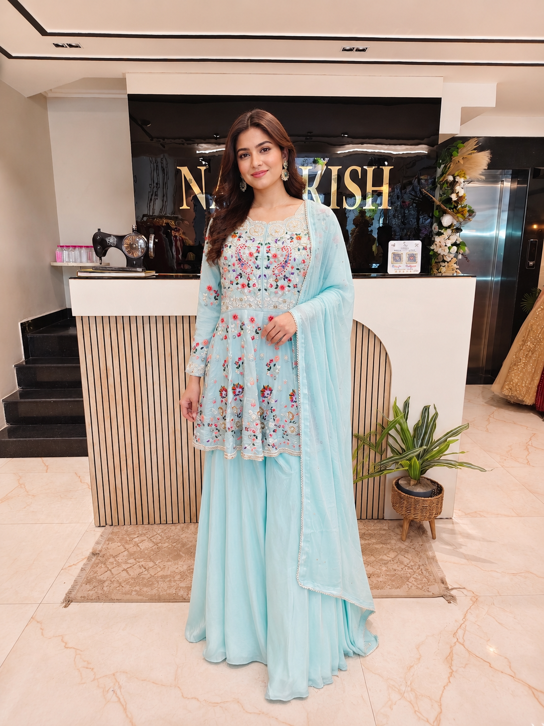 Sky Blue Anarkali Set
Designer Palazzo Set Women
Kutdana Dabka Work Outfit
Wedding Wear Anarkali India
Luxury Festive Wear Women